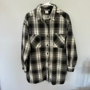 Forenza Button Down Flannel Shirt Size XL Black Gray White Long Sleeves Shacket